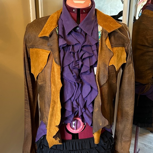 Two-Tone Brown Suede Western-Style Women's Leather Jacket - Picture 2 of 16